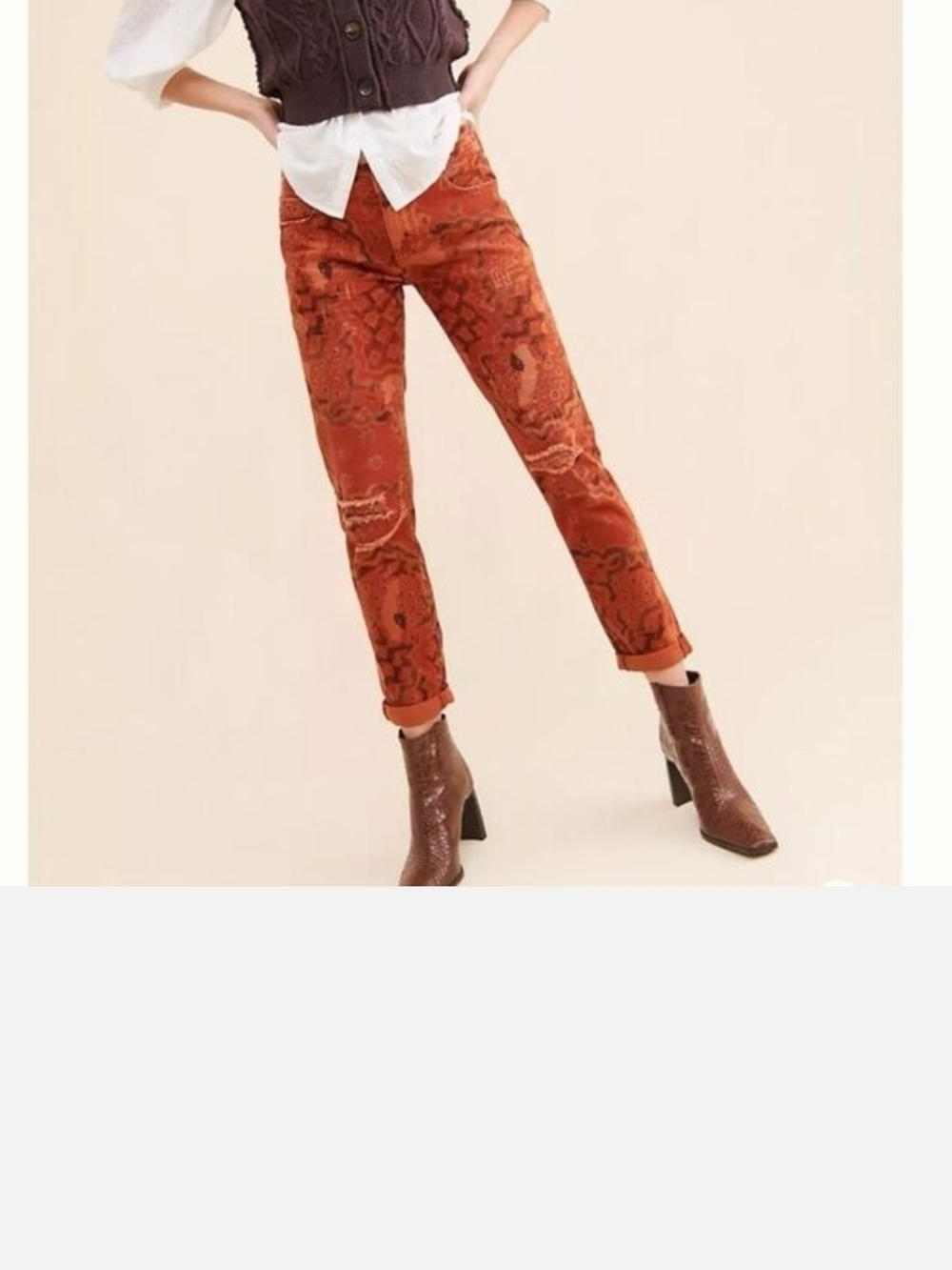 Anthropology Pilcro Slim Boyfriend Rust Paisley Cropped Jeans Sz 31